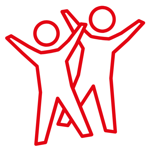Icon zwei Personen die ihre Arme hoch halten
