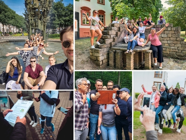 Collage von Eindrücken von Schnitzeljagden im Mainz