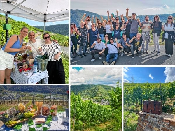 Collage mit Fotos von einer Weinwanderung in Winningen
