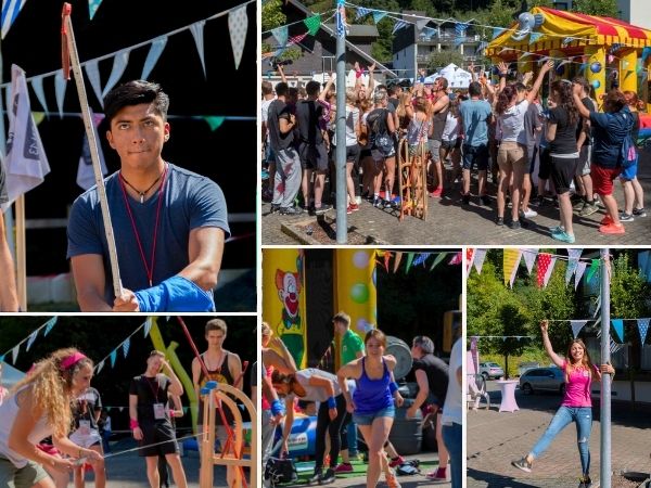Collage mit Fotos von einer Teamolympiade